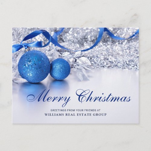 Silver Blue Christmas Ornament Corporate Greeting  Postcard