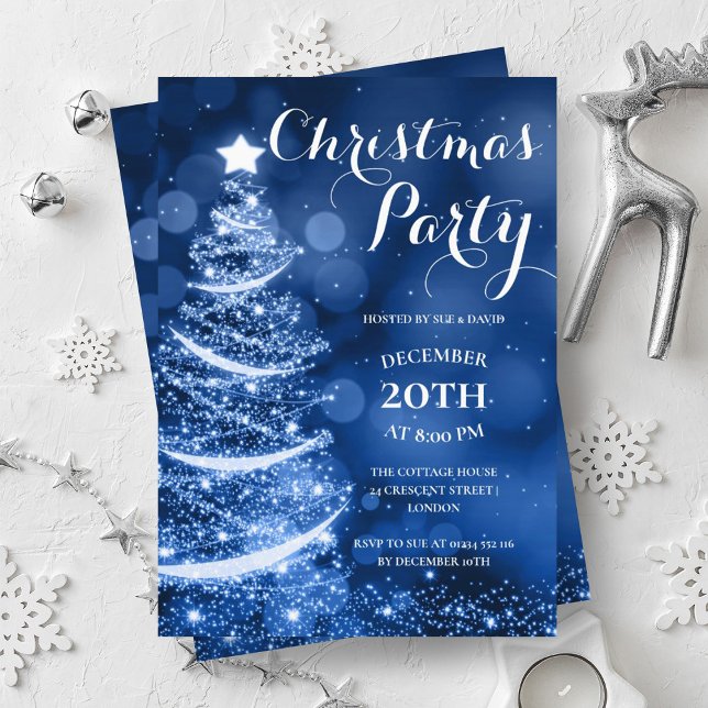 Silver & Blue Christmas Party Sparkle Invitation (Silver & Blue Christmas Party Sparkle Invitation)