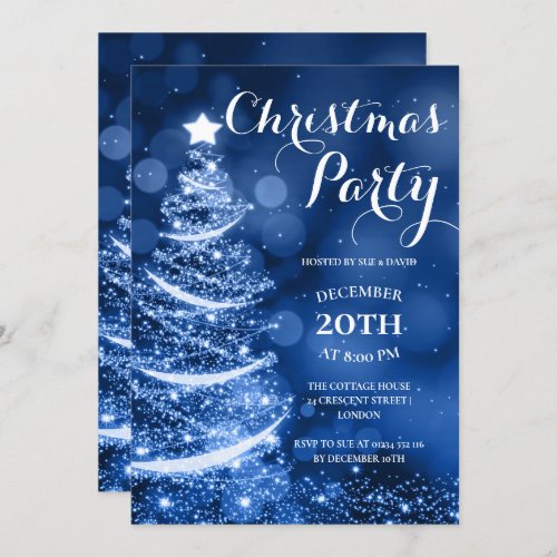 Silver  Blue Christmas Party Sparkle Invitation