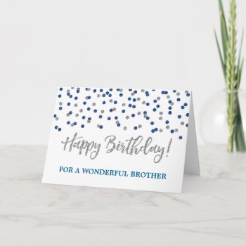 Silver Blue Confetti Brother Birthday Card by DreamingMindCards at Zazzle