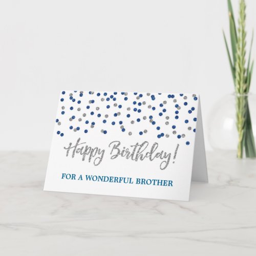 Silver Blue Confetti Brother Birthday Card