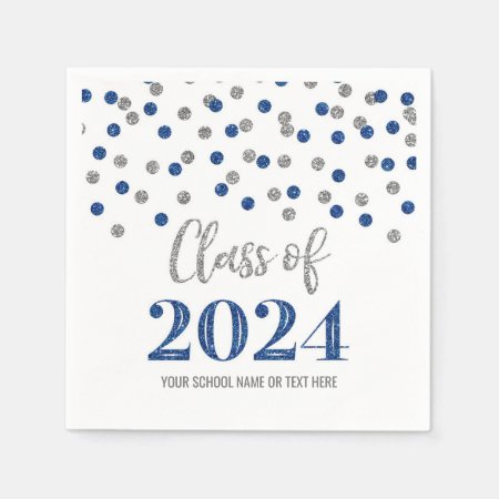 Silver Blue Confetti Class Of 2024  Napkins