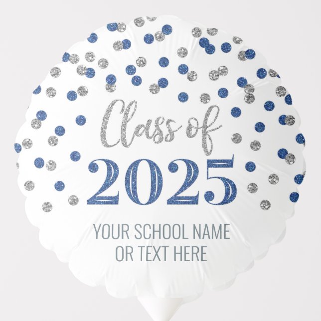 Silver Blue Confetti Class of 2025 Graduation Balloon (Front)
