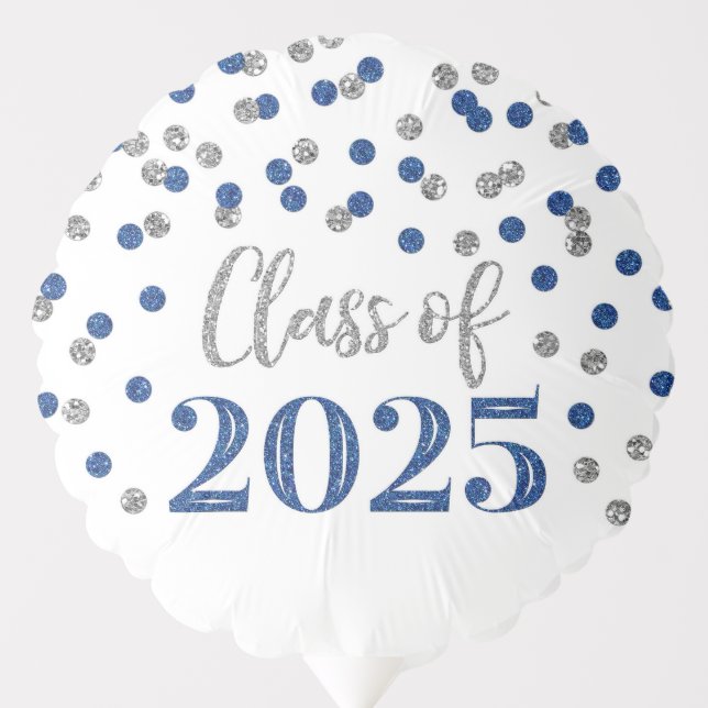 Silver Blue Confetti Class of 2025 Graduation Balloon (Front)