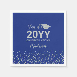 Silver & Blue Confetti Class of Graduation Party Napkins