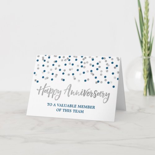 Silver Blue Confetti Employee Anniversary Card