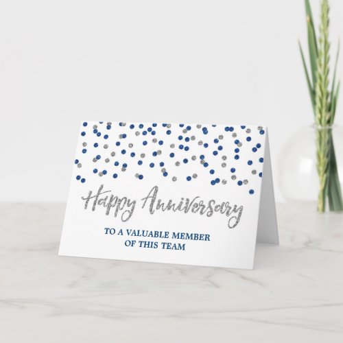 Silver Blue Confetti Employee Anniversary Card