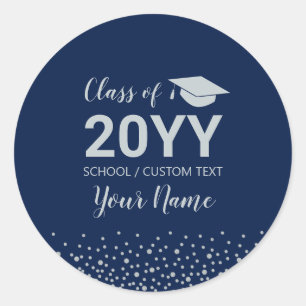 Silver & Blue Confetti Graduation Party Favor Classic Round Sticker