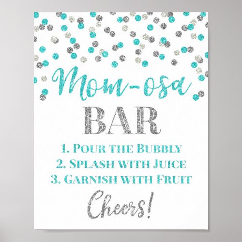 Silver Blue Confetti Mom_osa Bar Sign Baby Shower
