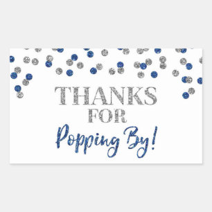 Silver Blue Confetti Thanks for Popping By Rectangular Sticker