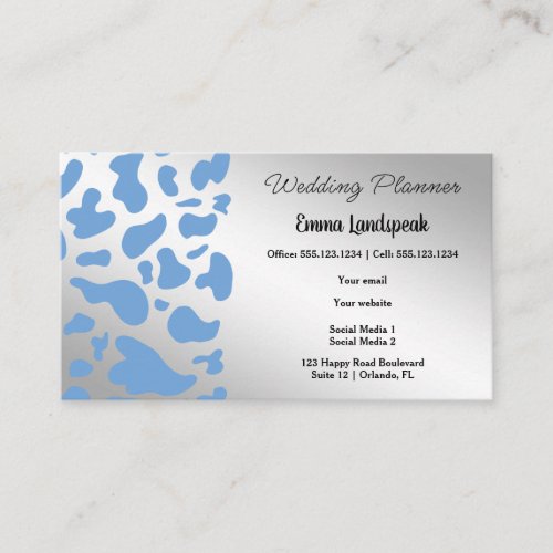 Silver   Blue Cow Print Business Card