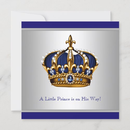 Silver Blue Crown Prince Baby Boy Shower Announcement