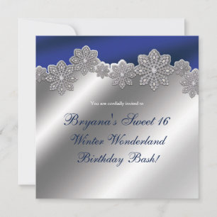 Silver & Blue Crystal Snowflake Winter Invitations