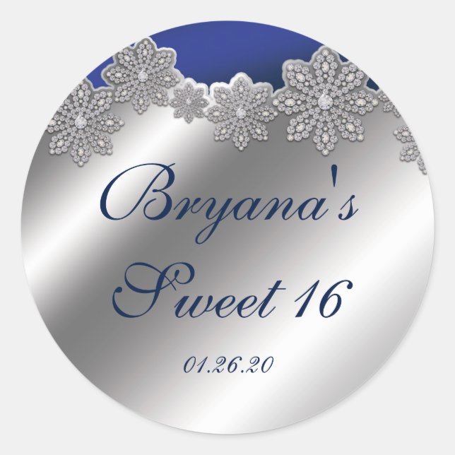 Silver & Blue Crystal Snowflake Winter Stickers (Front)