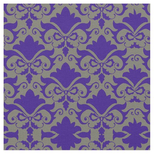 Silver Blue Damask Bows Fabric