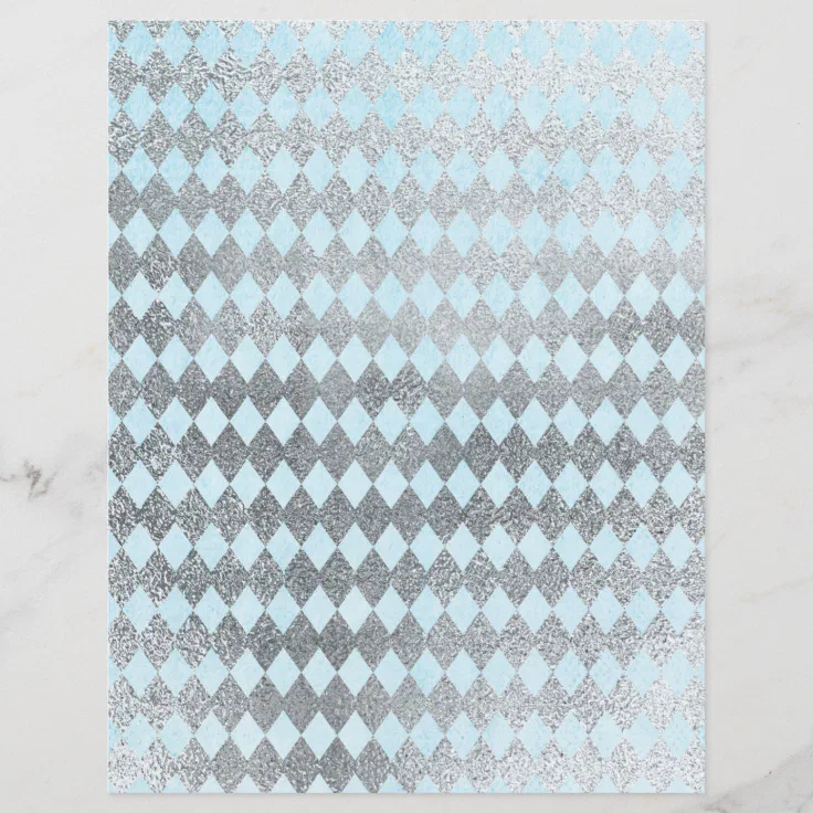 Silver & Blue Diamond Pattern Paper