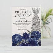 Silver Blue Dress Brunch & Bubbly Bridal Shower Invitation (Standing Front)