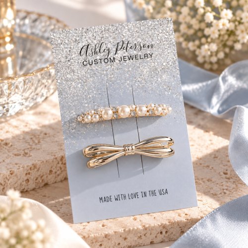 Silver blue elegant hair clip barrette display business card