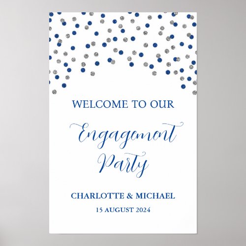 Silver Blue Engagement Party Custom 12x18 Poster