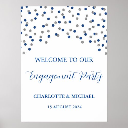 Silver Blue Engagement Party Custom 18x24 Poster