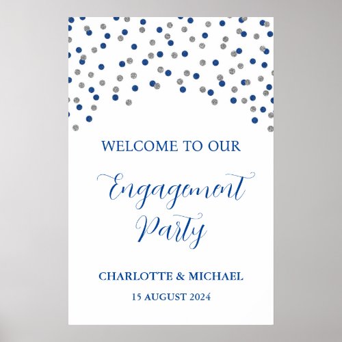 Silver Blue Engagement Party Custom 20x30 Poster