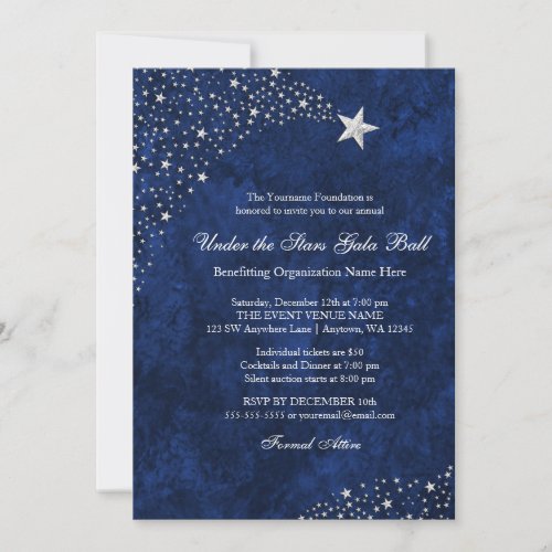 Silver Blue Falling Stars Gala Ball Invitations