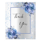 Silver blue floral glitter budget thank you flyer (Front)