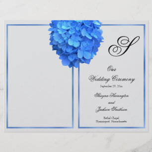 Silver Blue Floral Monogram Wedding Program Cover