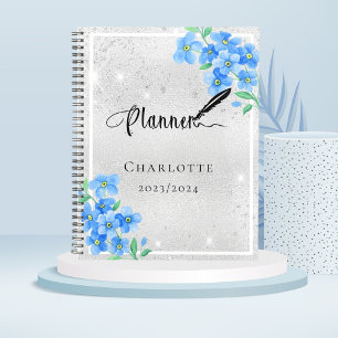 Silver blue floral name appointment 2026 planner
