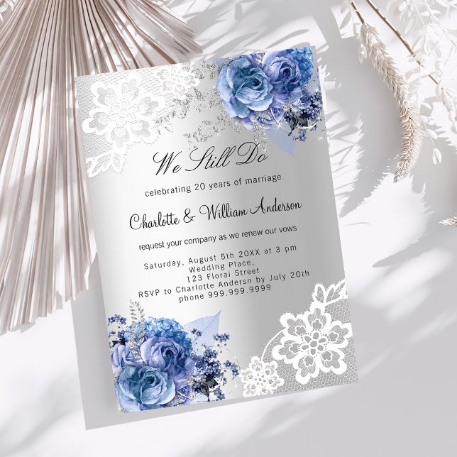 Silver blue floral premium vow renewal wedding invitation (Creator Uploaded)