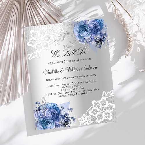 Silver blue floral vow renewal wedding invitation