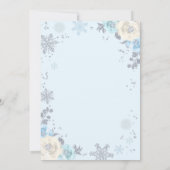 Silver & Blue Floral Winter Baby Shower Snowflake Invitation (Back)