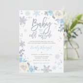 Silver & Blue Floral Winter Baby Shower Snowflake Invitation (Standing Front)