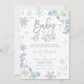 Silver & Blue Floral Winter Baby Shower Snowflake Invitation (Front)