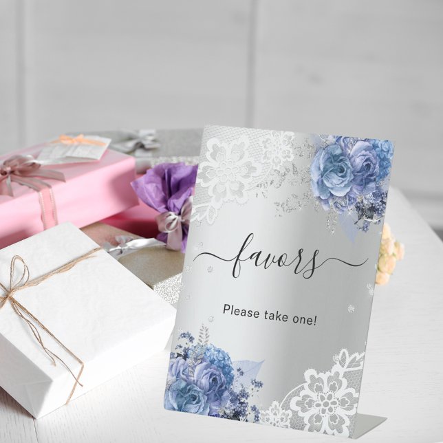 Silver blue florals lace guest favor sign (Creator Uploaded)