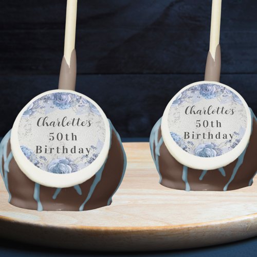 Silver blue florals name birthday cake pops