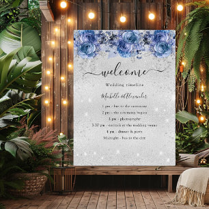 Silver blue flowers wedding program foam board