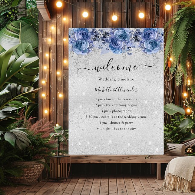 Silver blue flowers wedding program foam board (Creator Uploaded)