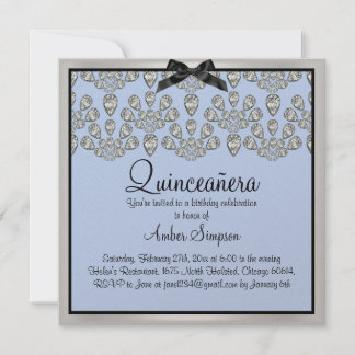 Silver/Blue Forever Diamonds Quinceanera Invite
