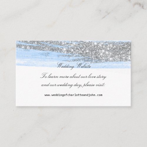 Silver Blue Glitte Delicate Script Wedding Website Enclosure Card