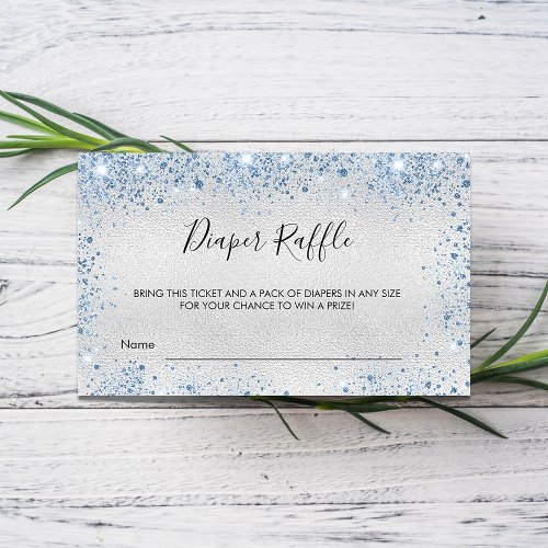 Silver blue glitter boy diaper raffle ticket enclosure card