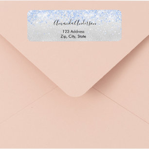 Silver blue glitter glamorous return address label