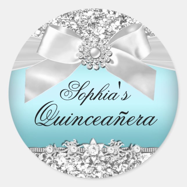 Silver Blue Glitter & Jewel Bow Sticker (Front)
