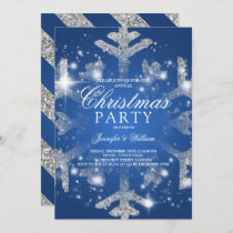 Silver Blue Glitter Snowflake Xmas Holiday Party Invitation