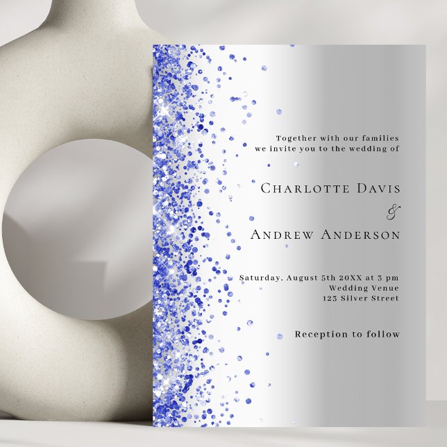 Silver blue glitter wedding invitation (Creator Uploaded)