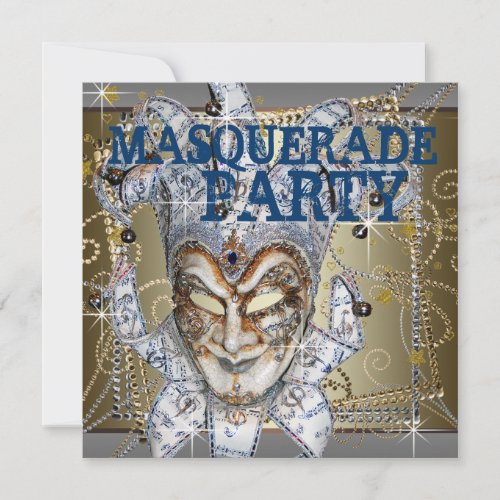 Silver Blue Gold Mask Masquerade Party Invitation
