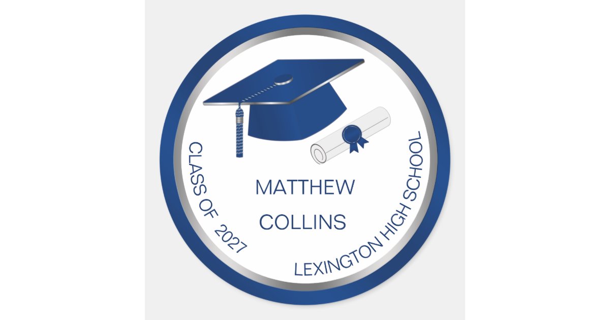 Silver Blue Graduation Cap Diploma Sticker | Zazzle