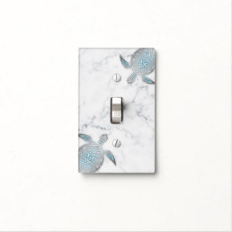 Silver Blue Gray Marble Turtles Maritime Light Switch Cover