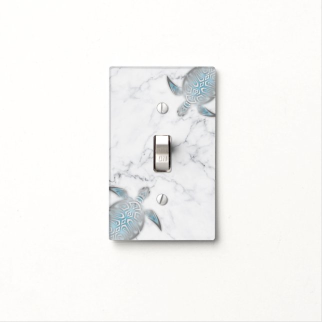 Silver Blue Gray Marble Turtles Maritime Light Switch Cover (In Situ)