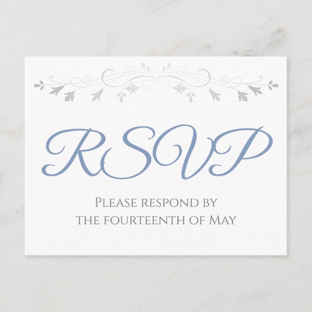 Silver & Blue Gray Simple Elegance Wedding RSVP Postcard (Front)